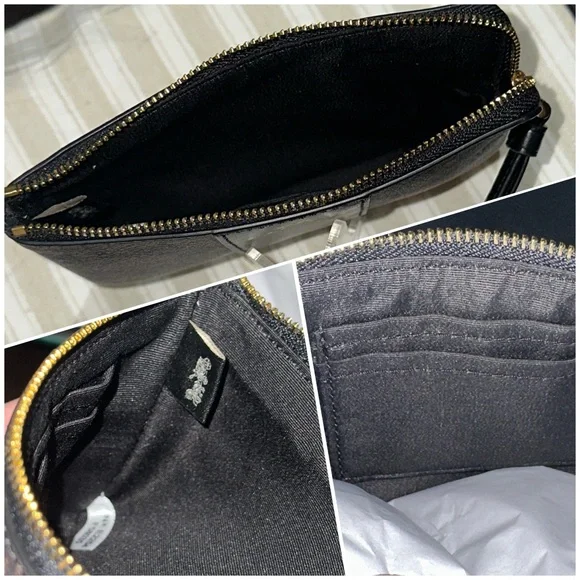 COACH Signature PVC Leather Corner Zip Wristlet w/Stripe in Walnut Brown & Black - Picture 11 of 15